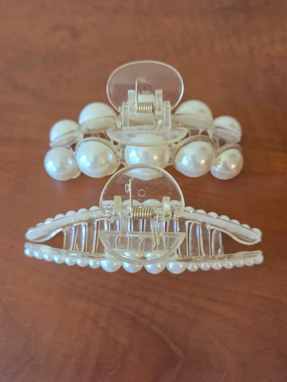 Two Hair Claw Clips with White Pearls NEW Lot Bundle